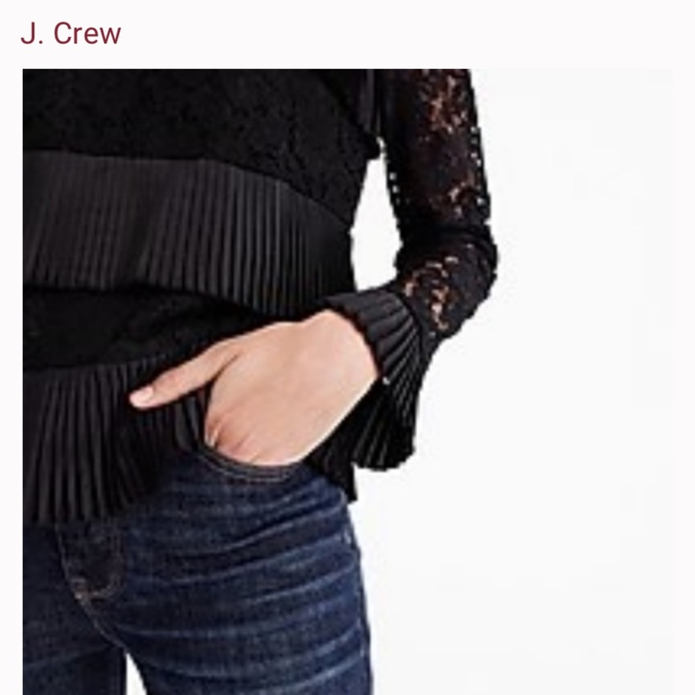 J CREW chic black tiered pleated lace top size 2 like new - Picture 4 of 13